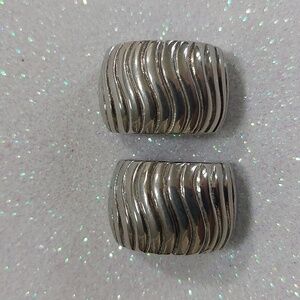 Givenchy Signed Wide Chunky Silver Wave Design Pierced Earrings Vintage